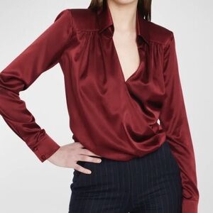 Veronica Beard Maroon Rozik Stretch Silk Surplice Top Women’s Size 2
